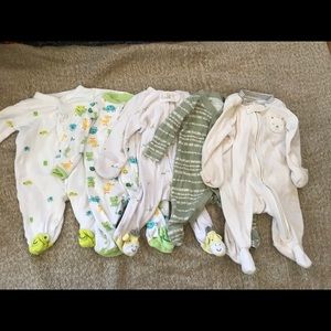 Lot of Five Newborn Footie PJs
